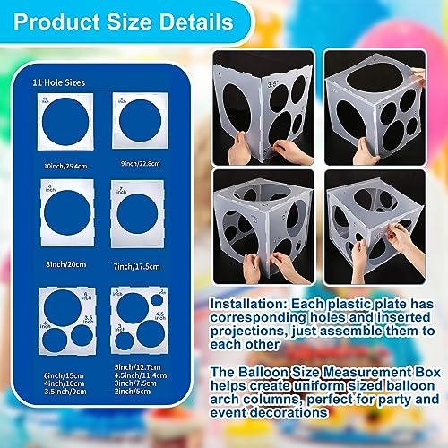 JEKUGOT Collapsible Plastic Balloon Sizer Box Cube, 11 Holes, Balloon Size Measurement Tool for Decorations Arches, Columns - Image 3