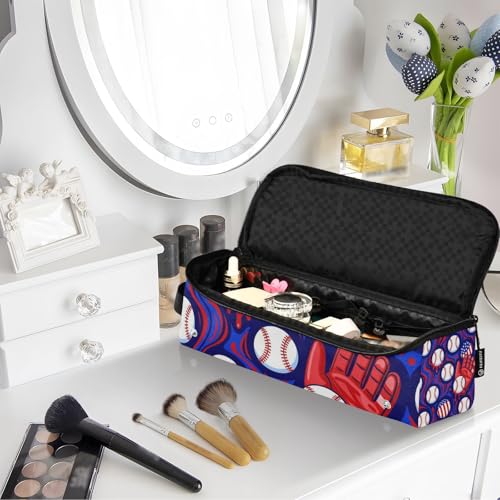 Bolsa de viaje para herramientas de cabello y tapete resistente al calor con cierre impermeable, organizador portátil para planchas, rizadoras y cepillos. Patrón azul con diseño patriótico. miniatura 7
