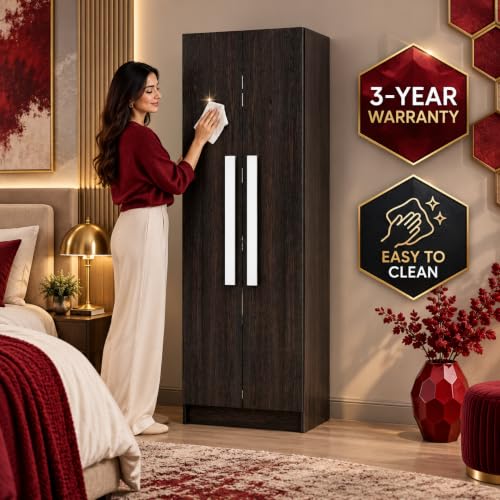 Image of Bniture Wooden Almirah for Clothes, Door for Bedroom, 2 Door Wardrobe with 4 Shelves Huge Storage Space (46D x 60W x 182H CM) | 3 Year Warranty (Flower Wenge)