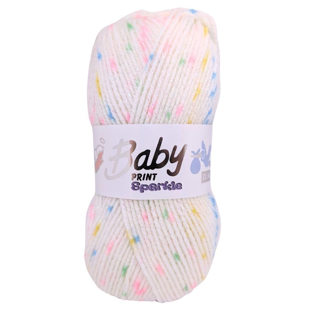 WoolCraft Baby Prints Sparkle DK Knitting & Crochet Yarn, Great Value Yarn Available in Pastel Shades with Added Sparkle, 95% Acrylic & 5% Lurex, 215 Metres, 100g Balls, Pack of 5, Dolly Mixture — image 1