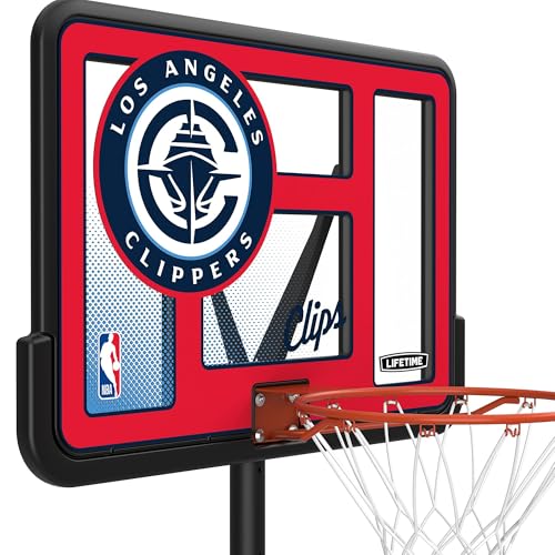 Image of Lifetime NBA Los Angeles Clippers Portable Basketball Hoop, Adjustable Height 7.5-10 Ft, 44 Inch Shatterproof Fusion Backboard, Base with Wheels
