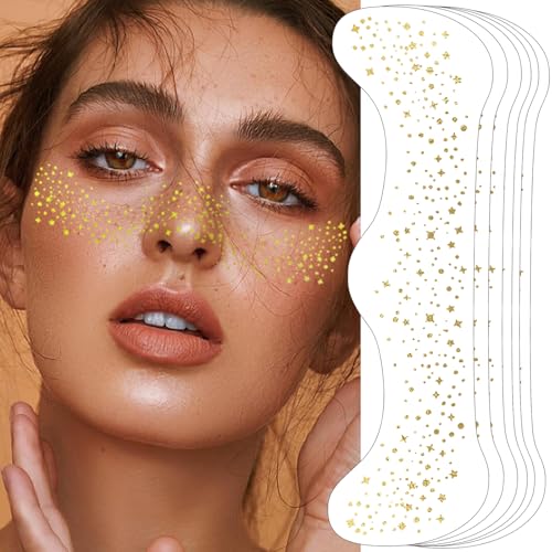 Glitter Freckles Face Tattoo - 6 PCS Gold Makeup Speckles, Glow Up Patches for Face