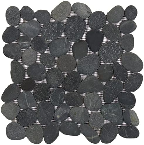 12"x12" Black Round Pebble Tile by DECOPLUS