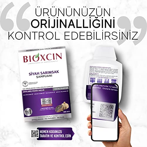 Bioxcin Schwarzer Knoblauch Shampoo 300 ml – Stärkendes Shampoo gegen Haarausfall mit 100% Schwarzem Knoblauchextrakt für Kräftiges, Gesundes Haarwachstum