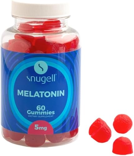 Snugell Melatonina 60 gomitas Suplemento dietético de 5 mg Sabor mezcla de bayas Sueño reparador Sin hábito Vegano Sin OMG, sin gluten, natural