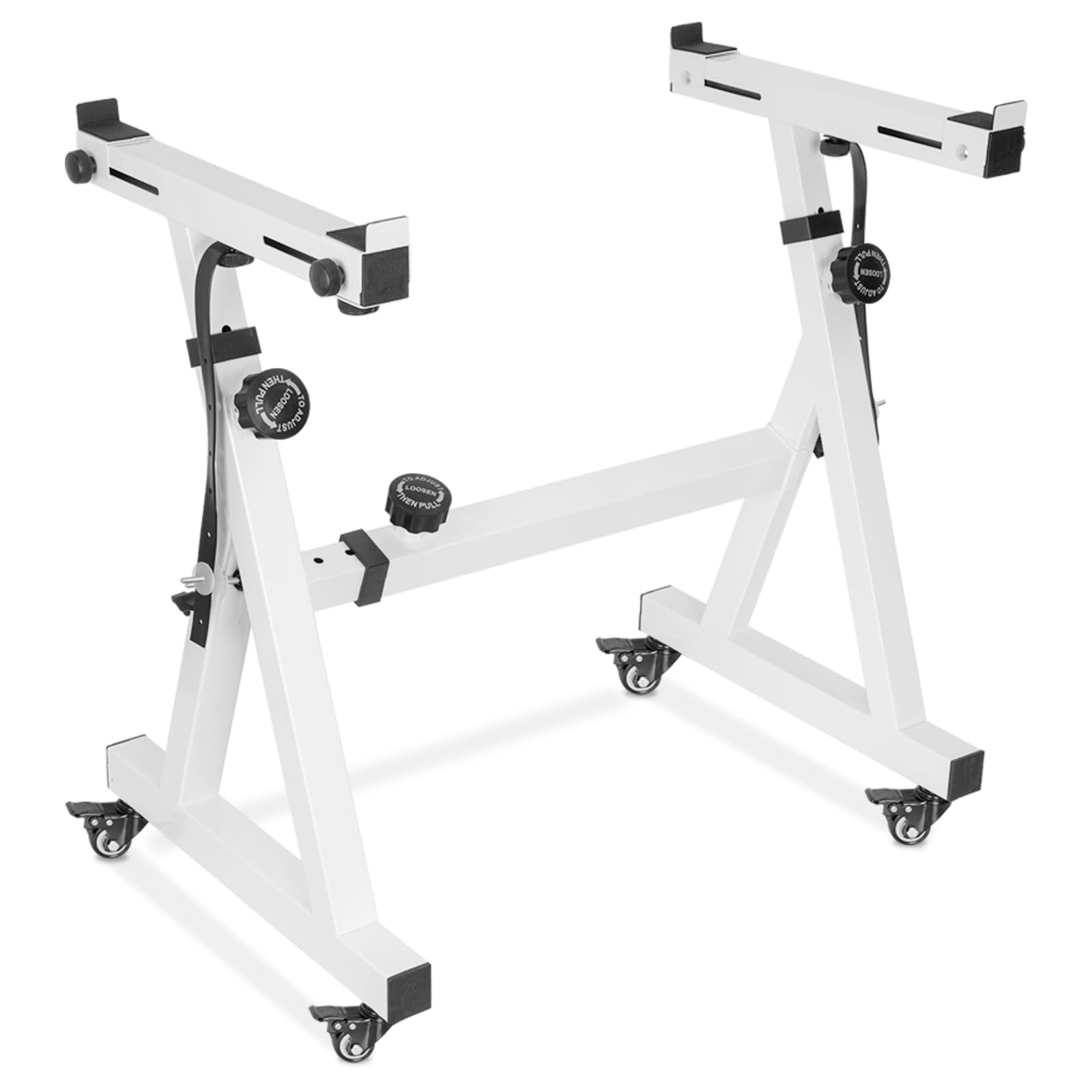Soporte de teclado Piano Ajustable en Altura 55 a 87 cm, Soporte de Piano en Z con 4 ruedas giratorias, adecuado para Pianos de 54 a 88 Teclas, Capacidad de carga 160 KG (blanco)