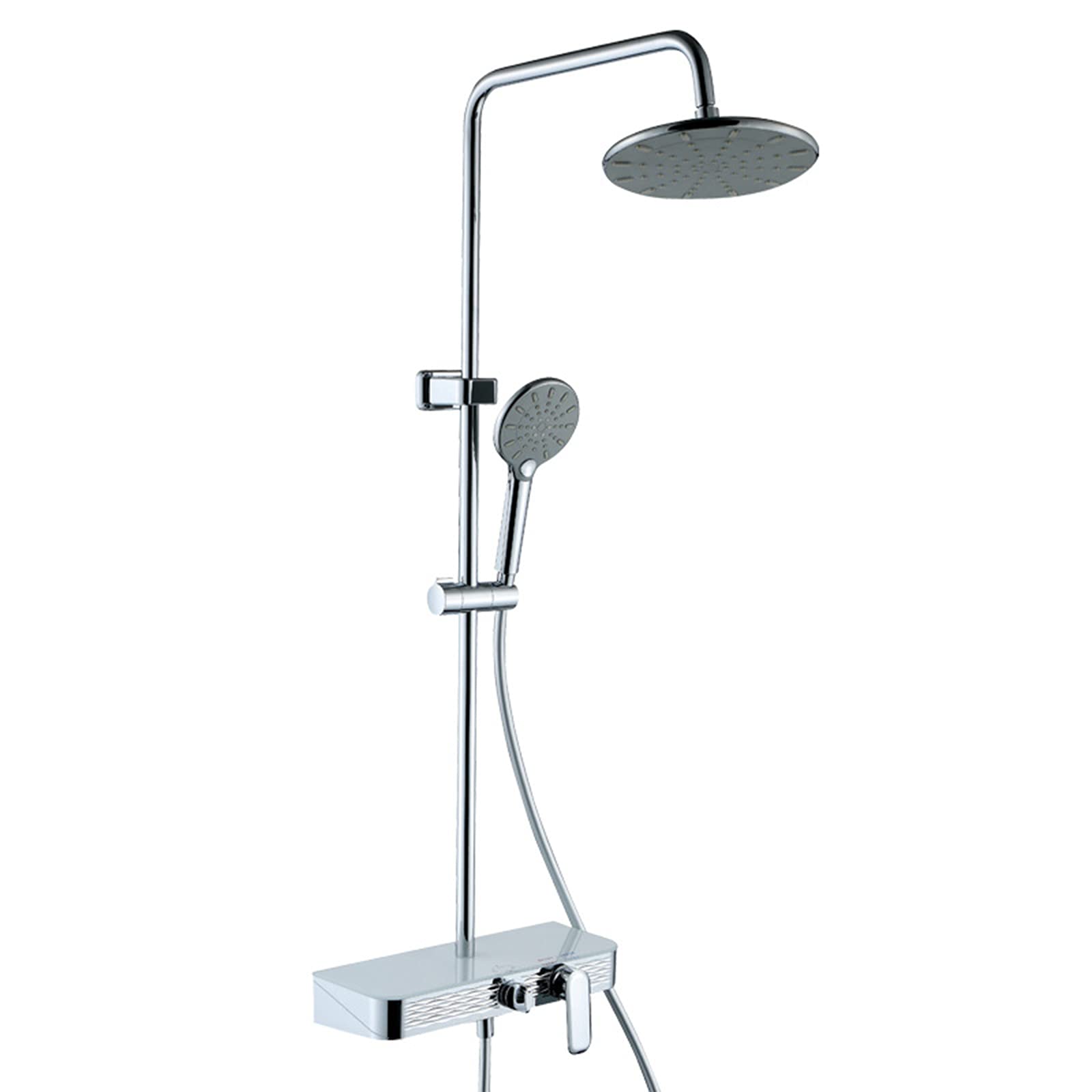 Système de douche exposé contre le manque de pression avec pommeau portable