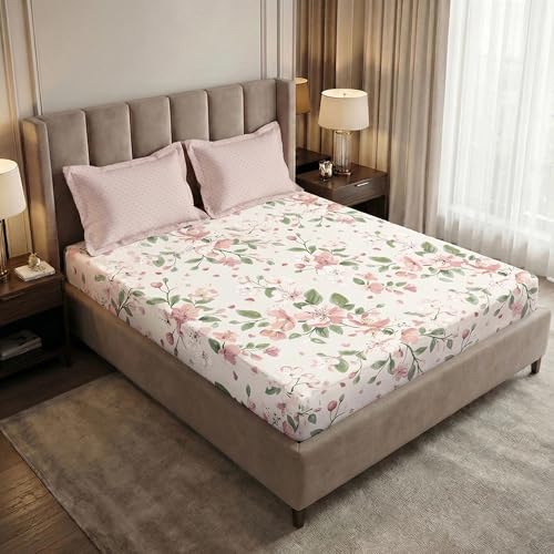 Image of MYTRIDENT Soft Comfort Bedsheet for Double Bed, 100% Cotton Bedsheet, 180 TC, Soft and Breathable, King Size Bedsheet with 2 Pillow Covers - Daisy