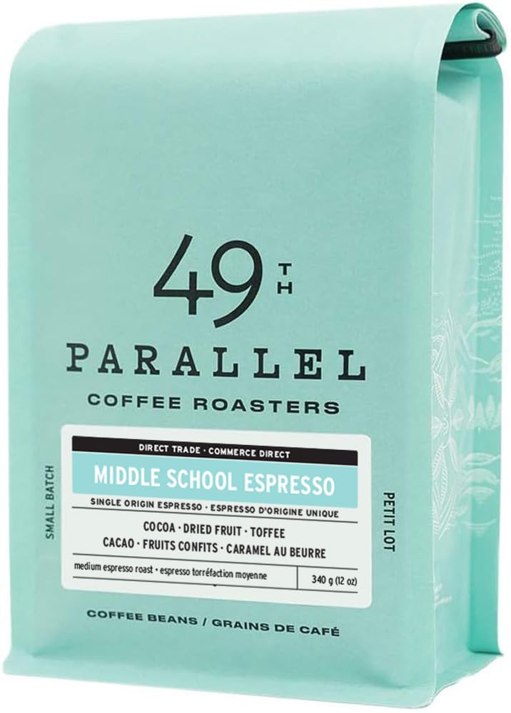 49th Parallel Coffee Roasters – Middle School Espresso Whole Beans – Gourmet Coffee - Medium Roast Coffee, 12oz