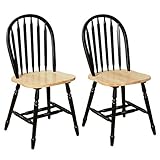 Target Marketing Systems Arrowback Country Dining Room Chairs, with Flat Spindle Back and Carved Legs, Made of Solid Rubberwood, Seat Height 17.75', Set of 2, Black