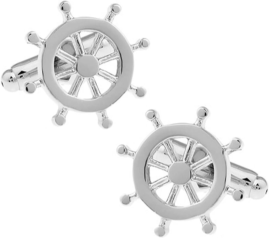 Ashton and Finch Ships Wheel Cufflinks for Men Nautical Sailing Gifts & Presents, Brass