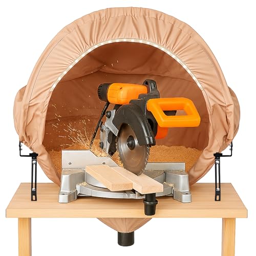 Tredre Lighted Miter Saw Dust Collection Hood, Table Dust Hood for Miter Saw, Come with Storage Bag - Fits All Miter Saws, Khaki