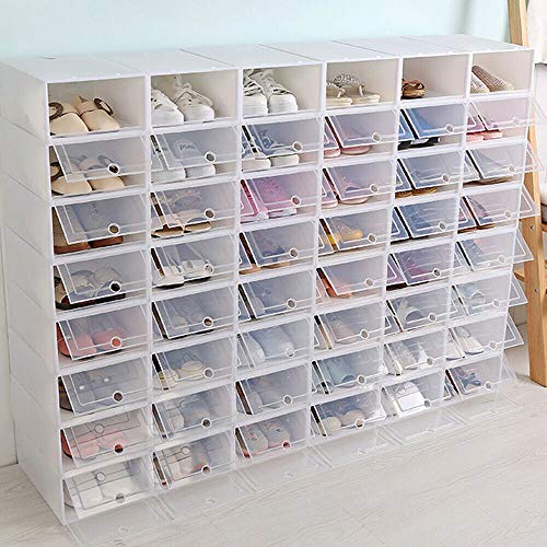 YIYIBYUS DENESTUS Stackable Shoe Box 20 Pack Sneaker Organizer Clear Plastic Drop Front Shoe Organizer Space Saving Foldable Shoe Container