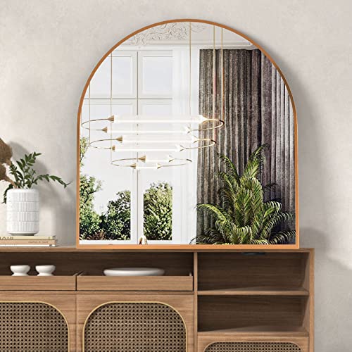 Cassilando Arched Mirror, 31.5"×33.5" Arched Bathroom Mirror, Metal Frame Mirror, Unique Wall Mounted Mirror, Gold Vanity Mirror For Living Room, Fireplace, Bedroom, Entryway #TOP5