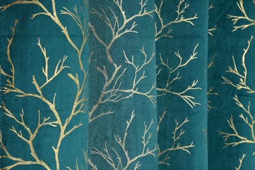 Image of Curtains 9 Feet Long for Living Room - Long Door & Window Curtain Set 1 Pcs Panel, Velvet Blackout & Stylish Parda for Home Decor & Office Aqua Colour 9 feet -1 pcs