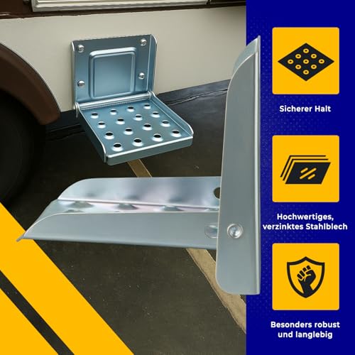 AUTOLIGHT 24 Klappbare LKW-Trittstufe aus verzinktem Stahlblech | 190 x 190 x 172 mm | Klapptritt Steighilfe für LKW, Anhänger, Wohnmobil, Transporter | Abrutschsicher & platzsparend | 1er Pack