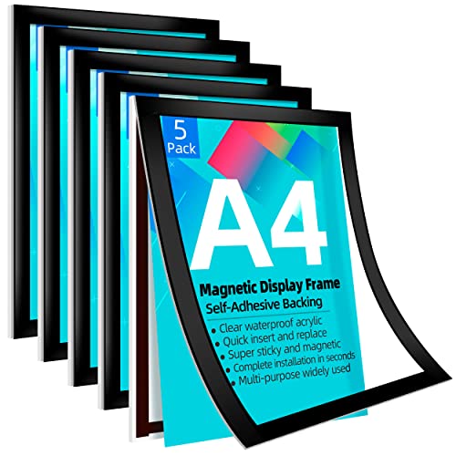 VAIIGO Lot de 10 cadres d'affichage magnétiques autocollants A4 en acrylique pour mur, verre, porte, réfrigérateur, maison, bureau, magasin (noir) Cover