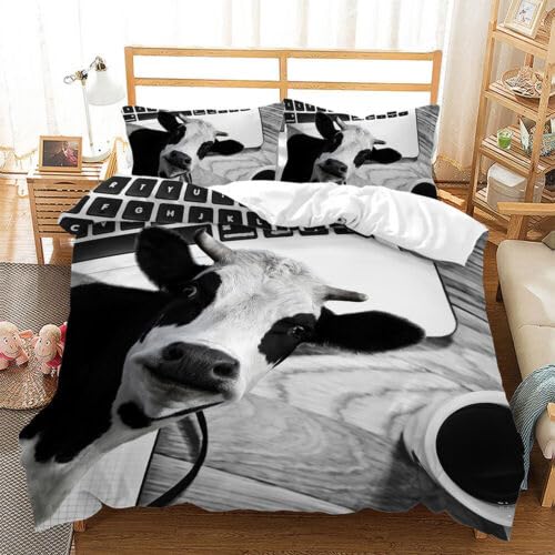 Cadeau personnalisé garçons filles : housse de couette vaches grises 90x190 pour lit enfant