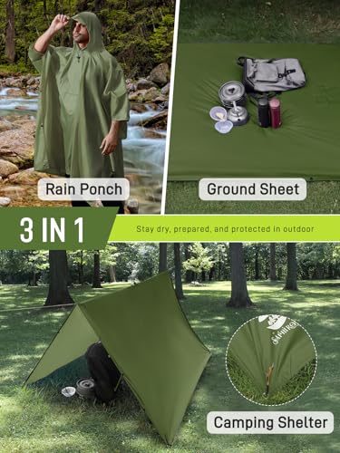 Image of SaphiRose Extra Thick Hooded Rain Poncho Double Layer Waterproof Raincoat Jacket for Men Women Adults