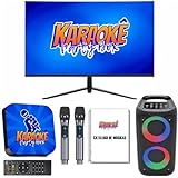 Karaoke Party Box Azul Profissional Completo +Monitor +Caixa De Som +2 Microfones Sem Fio +Catálogo De Músicas Impresso