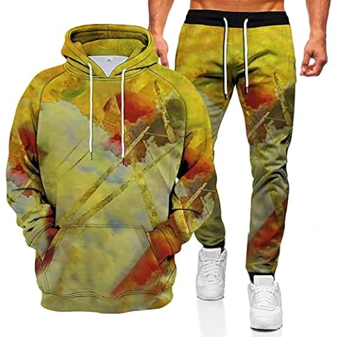 URVIP Unisex 3D Digital Printed Sweatshirt and Sweatpants Pullover Tie-Dyed Novelty Pattern Hoodie Suit 2 Piece Outfit Multi-25 L Cover