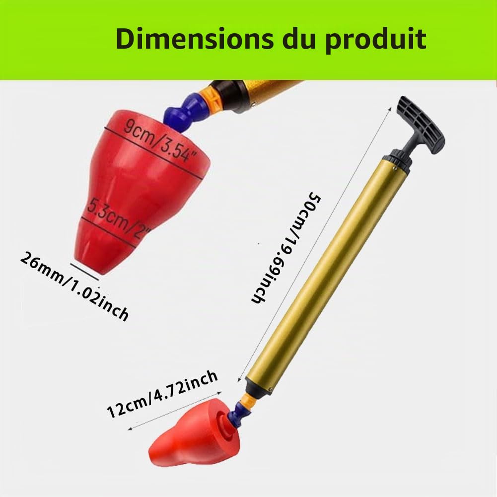 Déboucheur de Toilette Haute Pression en Un Coup, Plongeur pour Tuyau de Toilette, Nettoyage de Toilette Haute Pression en Un Coup, Déboucheur Haute Pression pour Évier, Salle de Bain, Cuisine