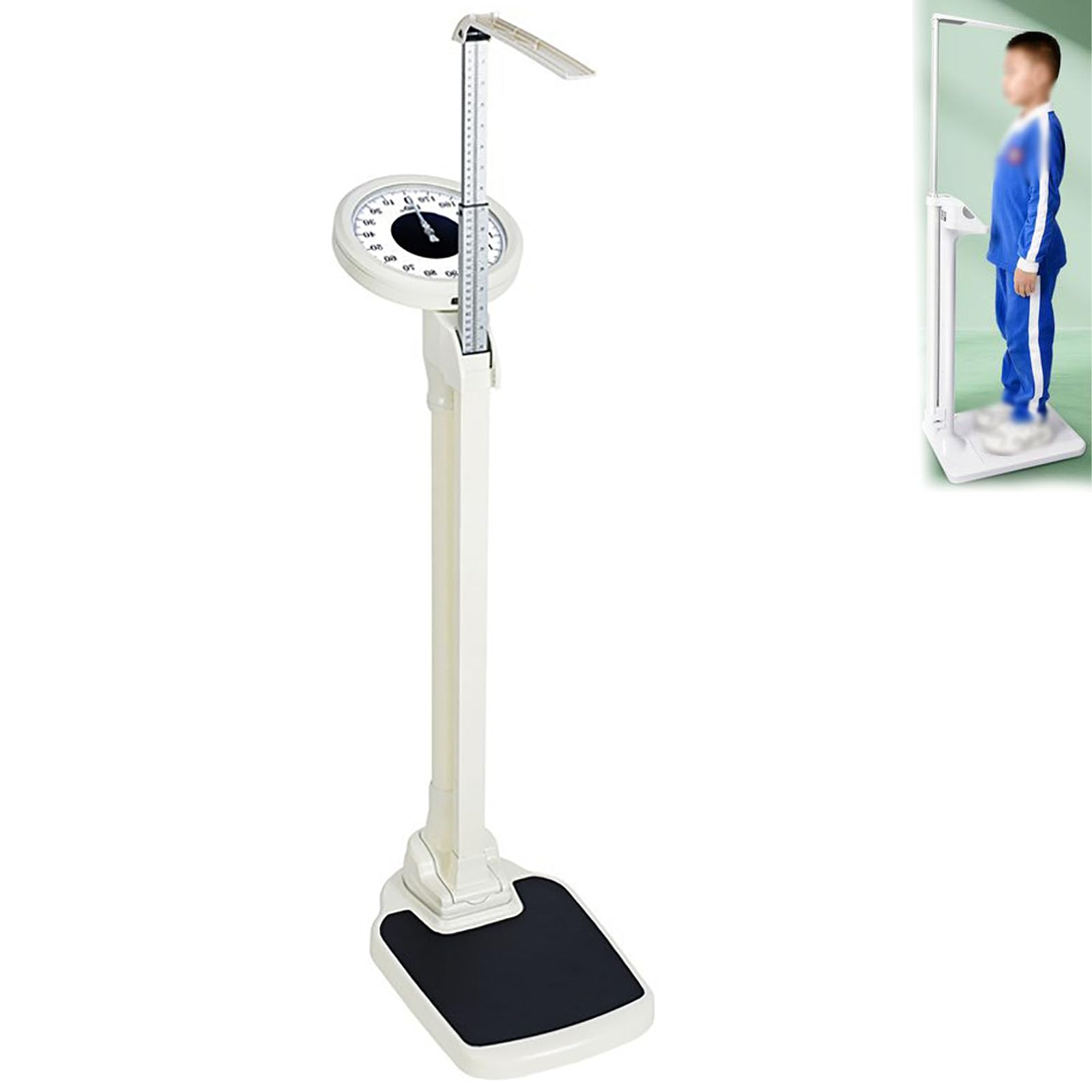 Professionelle Arztwaage, 2-in-1-Größen- und Gewichtswaage mit verstellbarer Stange, 60–210 cm Körpergröße & 0–180 kg Tragkraft für Zuhause, Schule, Krankenhaus und Fitnessstudio,White