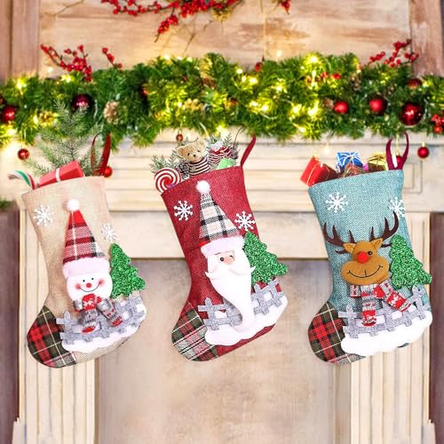 Casenly Calza di Natale, 3 Pezzi Calze Natalizie da Appendere Bambini Decorazioni Natalizie Calze della Befana Vuote...