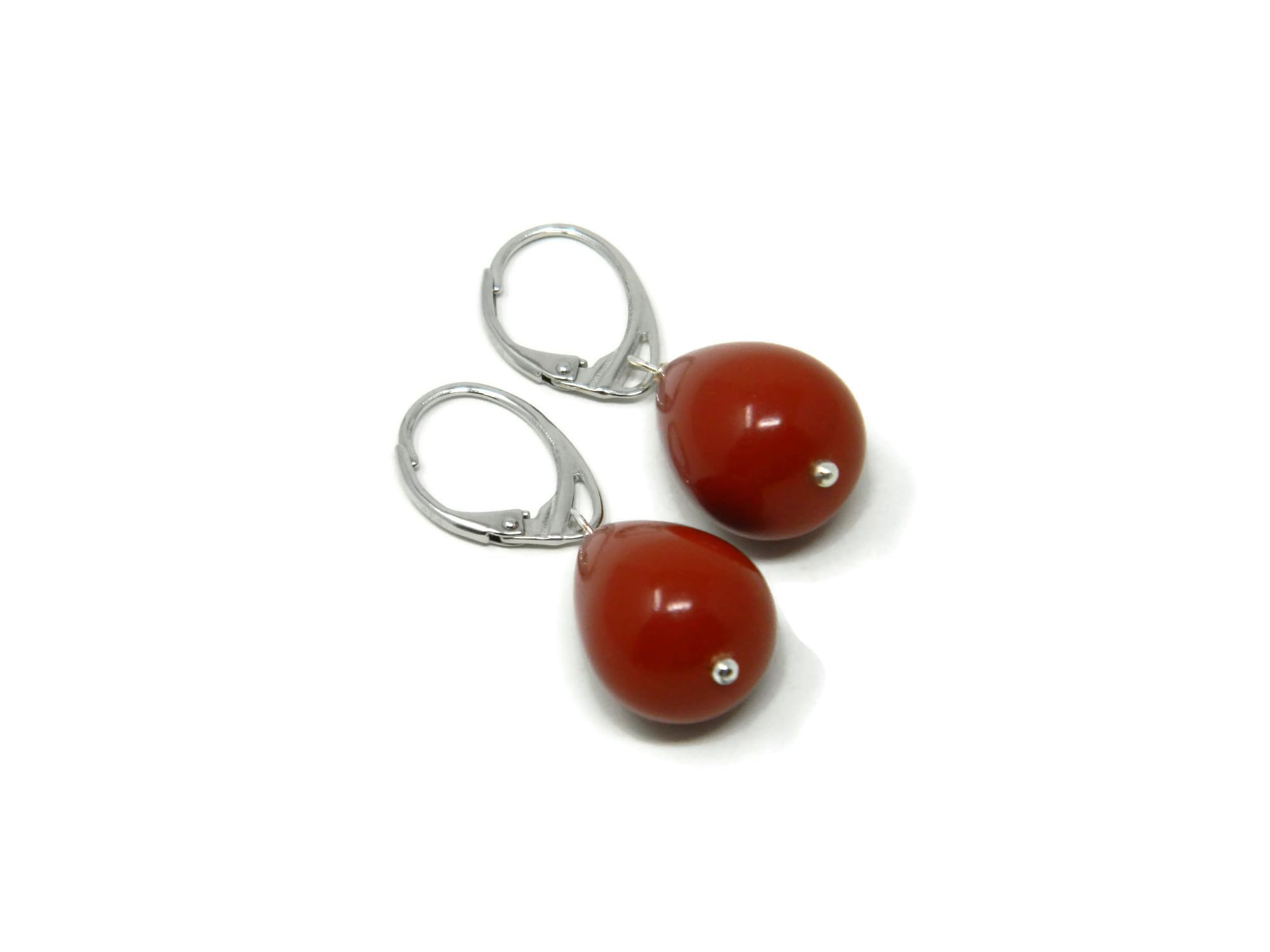 DodiGioielli Orecchini Pendenti Donna con Gocce Corte in Pasta di Corallo Rosso Sardegna - Monachella in Argento 925 - Lunghezza 4 cm - Artigianali Made in Italy
