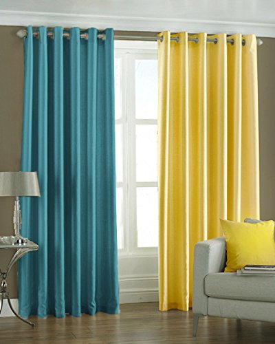 Homefab India Set of 2 Royal Silky Multi Color Door Curtains (HF169) 7X4ft.