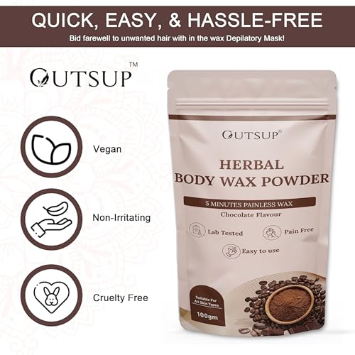 Image of OUTSUP Wax Powder for Hair Removal for Women & Men | Painless Hair Removal with No harmful chemicals, Irritation, Skin Rashes | Chocolate Flavour | Not for Face- 100gm