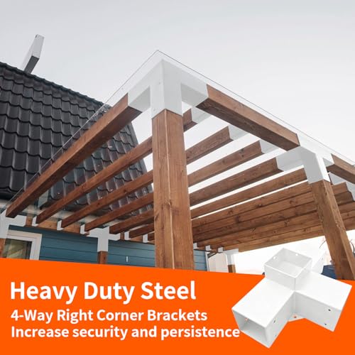 Image of 2Pack 4-Way Pergola DIY Bracket Kit,White Heavy Duty Right Angle Corner Brackets with Screws for 4 inchx4 inch(Actal:3.5 inchx3.5 inch) Wood Beams for Outdoor Pavilion,Kitchen,Porch,Hammock,Hunt Cabin