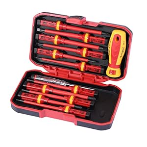 ensemble de tournevis Électricien isolés 13pcs 1000v geevorks poignée ergonomique, embouts magnétiques, acier chrome vanadium, design isolé, avec Étui de rangement