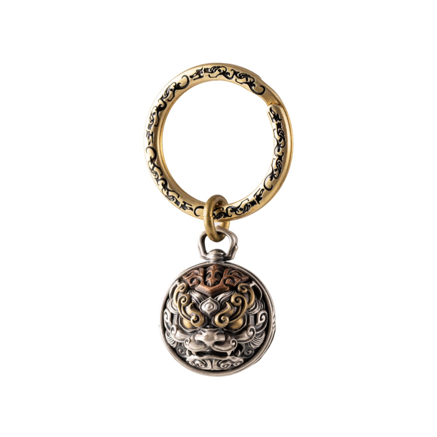 COPPERTIST.WU TaoTie Tiger Bell Dekor Glocken Schlüsselanhänger mit Schlüsselring, Haustier Bell Anhänger für Halskette, Messing & Kupfer & Silber