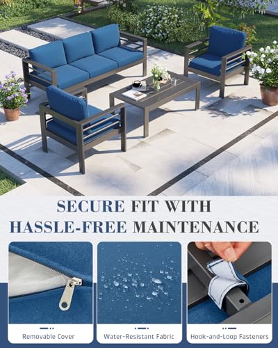 Image of AECOJOY Aluminum Patio Furniture Set, 5 Seats Modern Outdoor Furniture with Coffee Table, 4 Pieces Metal Conversation Sectional Sofa, Blue