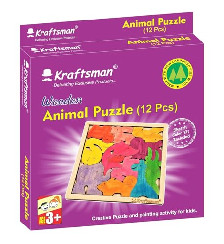 Image of Braintastic Birthday Return Gifts Wooden Jigsaw Animal Puzzle, Travel Board Game,Art & Craft Party Pack Return Favors for Kids-3-6 yrs(12 Colors & Puzzle Game per Pack)