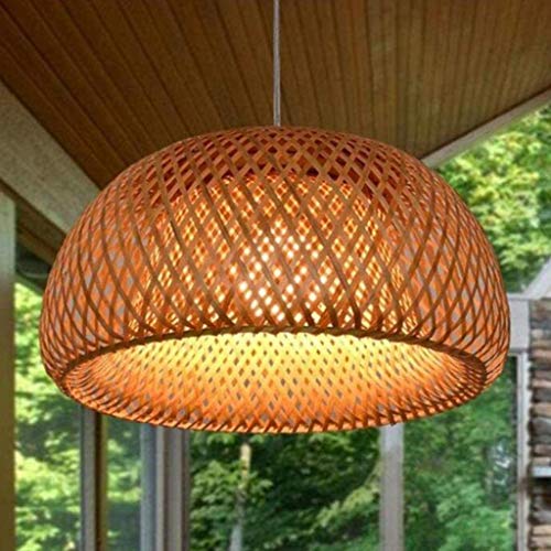 Pendelleuchte E27 Rattan-Lampe Landhausstil Vintage Hängeleuchte Handgewebt Pendellampe Bambus Lampenschirm Höhenverstellbare Retro Kronleuchter Esszimmer Küche Hängend Decke Lampe,60cm Cover