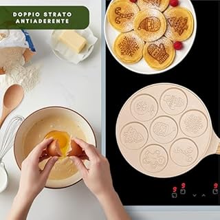Erreke Padella per Pancake di Natale, Doppio Strato Antiaderente, Adatta per Induzione, Gas, Vetroceramica ed Elettrico, Frigideira per Panquecas, Design Natalizio, Regalo Perfetto, per 7 Pancake, 26