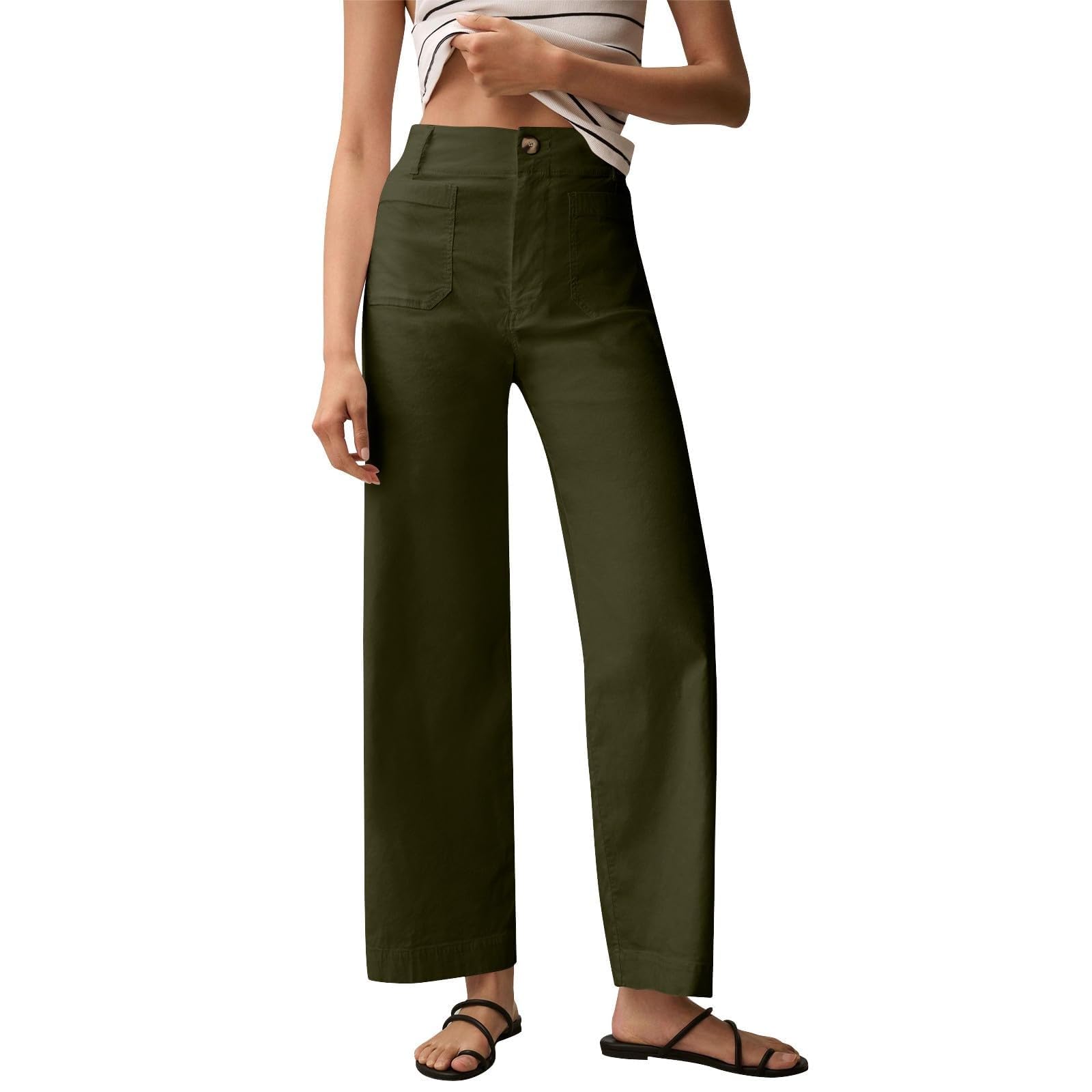 Womens Baggy Wide Leg Pants High Waist Casual Trousers with Pockets Stretch Loose Denim Pants for Women 2025