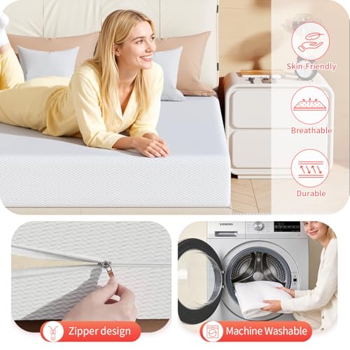 Image of FDW 10 Inch Full Mattress, Medium Firm Base Foam, Breathable & Comfortable with Removable Washable Zipper Cover, Bed in a Box, CertiPUR-US Certified, White
