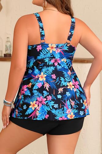 Holipick Blue Plus Size 2 Piece Swimsuit - Women Tankini Bathing Suits Flowy Swim Top with Boy Shorts4