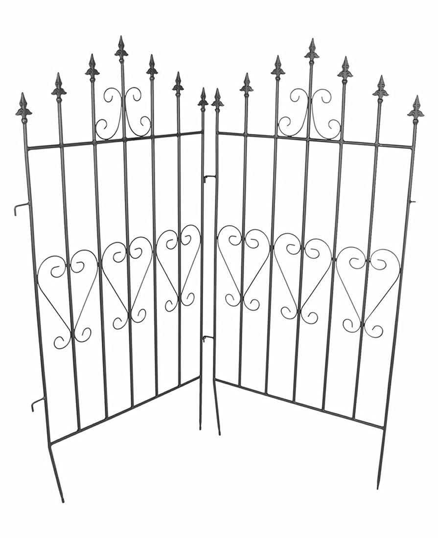 Dekozaun Lilie, 4er Set, 111 cm hoch, erweiterbarer Vintage Metallzaun schwarz, Gartenzaun, Steckzaun, Zierzaun, Vorgartenzaun, 4x Zaunelement 53 cm breit zum Stecken