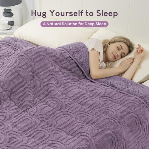 Image of Cottonblue Jacquard Weighted Blanket 15 lbs for Adults Twin Size, Soft Fluffy Sherpa Fleece Weighted Blankets Throw 48 inch x 72 inch for Sleep Relax, Fuzzy Warm Arch Heavy Blanket for Bed Sofa, Purple