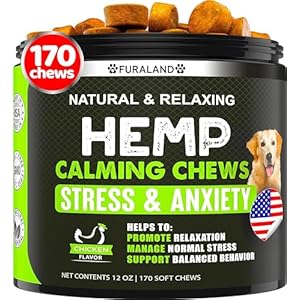Hemp Calming Chews for Dogs with Anxiety and Stress – 170 Dog Calming Treats – Storms, Barking, Separation – Valerian Root – Melatonin – Hemp Oil – Dog Anxiety Relief – Made in USA | Soft Chews