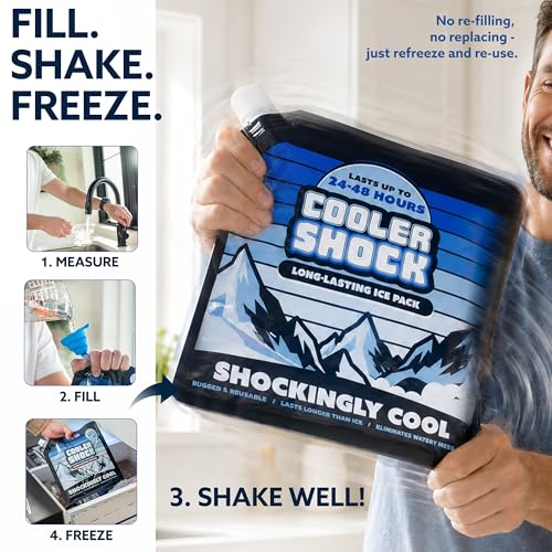 Image of Cooler Shock Reusable Ice Packs for Cooler - Long Lasting Cold Freezer Packs for Coolers and Lunch Boxes - Cooler Ice Packs for Camping Gear, Fishing, Road Trips, Beach Must Haves