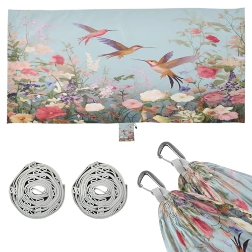 Haskirky Hummingbirds Flowers Camping Hammock, Single Portable Hammocks with Tree Straps & Attached Carry Bag, 330Lbs Capacity Perfect for Outside Indoor Hiking Beach Backpack Travel