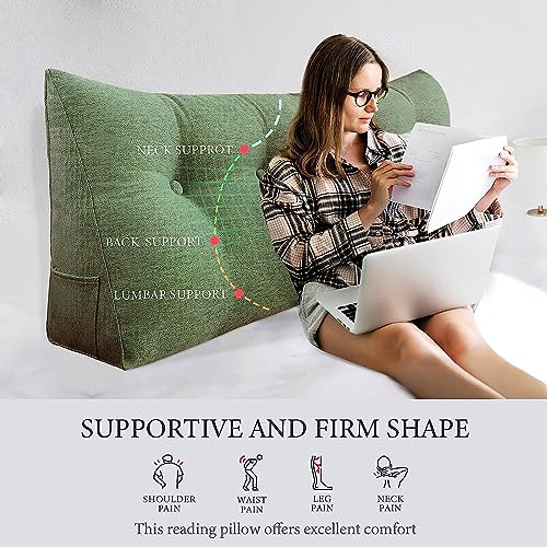 BNCKTRD Headboard Pillow Wedge King Size Large Bolster Pillow for Bed Triangle Reading Pillow Back Support Pillow for Sitting Up in Bed XXL Couch Daybed Bed Rest Backrest Cushion Linen Sage Green