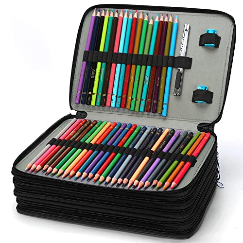 Image of Vomgomfom 252 Slots Pencil Case 5-Layer PU Leather, Handle, Solid Black