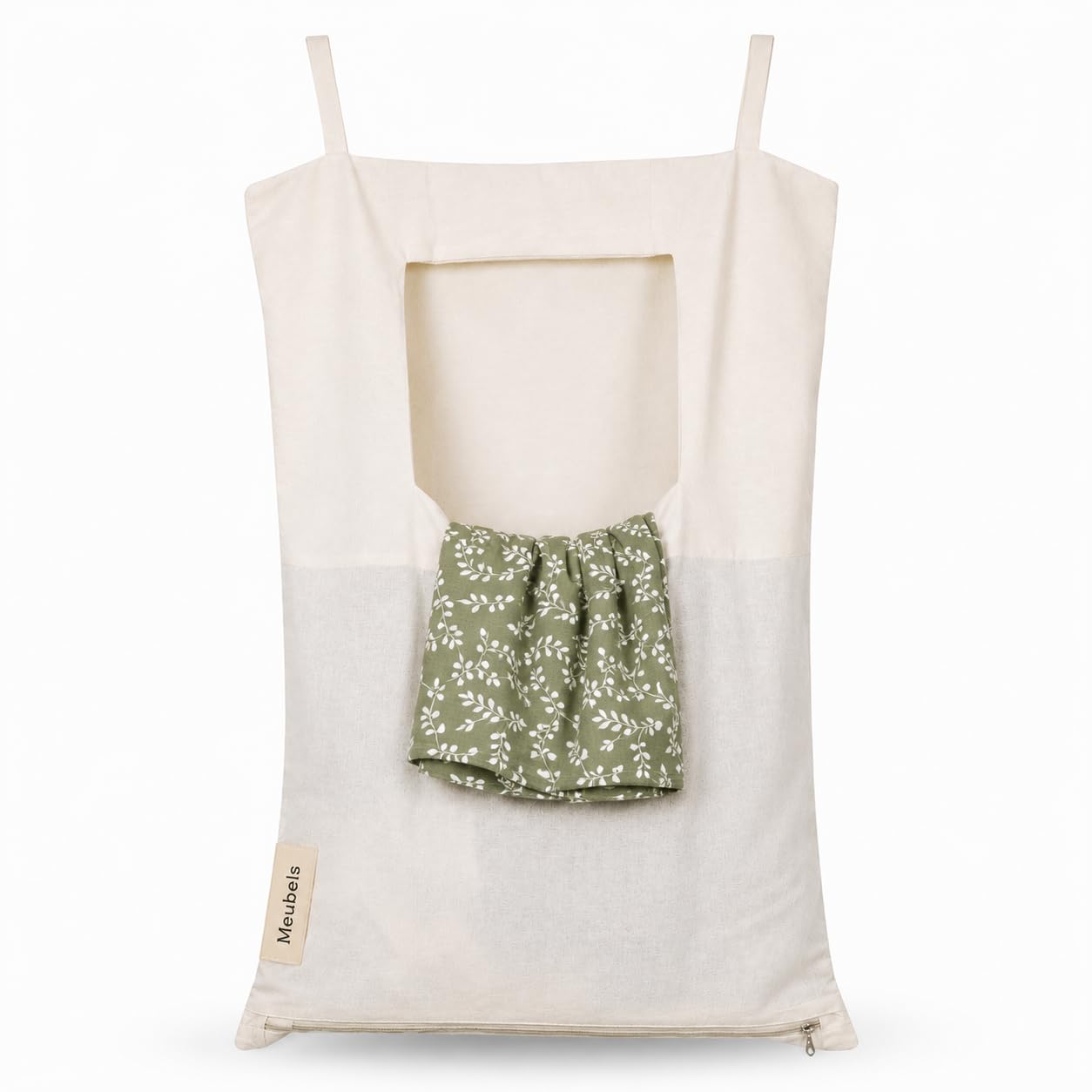 Hanging Cotton Laundry Bag with Bottom Zipper | Wall & Door Hanging Laundry Hamper | Reusable Washable Laundry Storage Bag for Bathroom, Bedroom & Dorm (Beige) (1, Beige)-image-12