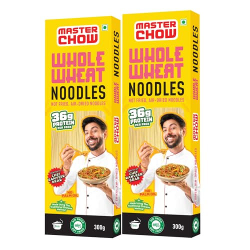 MasterChow Healthy Whole Wheat Noodles- Pack of 2 | 100% Atta | No Maida, Not Fried | Serves 10 Meals - 600gms